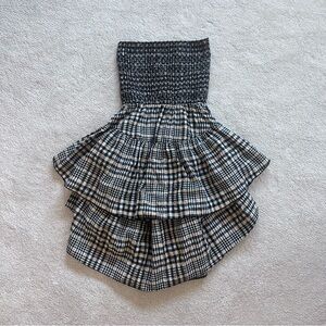 GANNI plaid ruffled midi tube dress